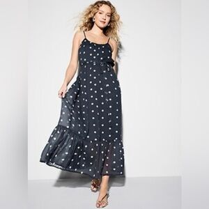 Polka Dot Spaghetti-Strap Black Maxi Dress
